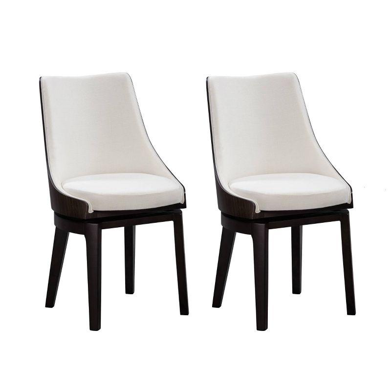 Elegant Zebrano Wood Swivel High Back Dining Chair Set in Cream & Black