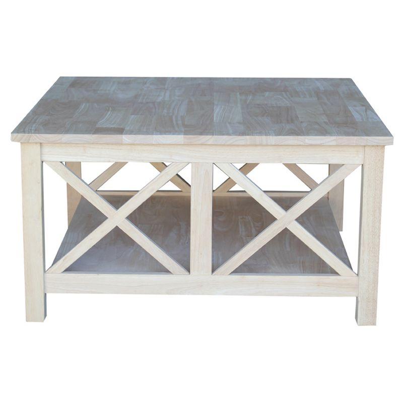 Hampton Square Coffee Table - Unfinished - International Concepts: Hardwood, 34" Wide, Fixed Shelf