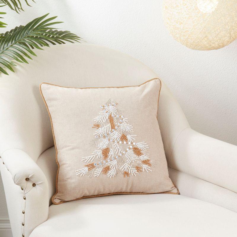 Saro Lifestyle Poly Filled Beaded Christmas Tree Throw Pillow