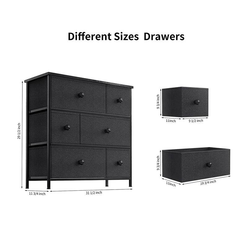 Modern Black Grey 6-Drawer Dresser with Waterproof Countertop