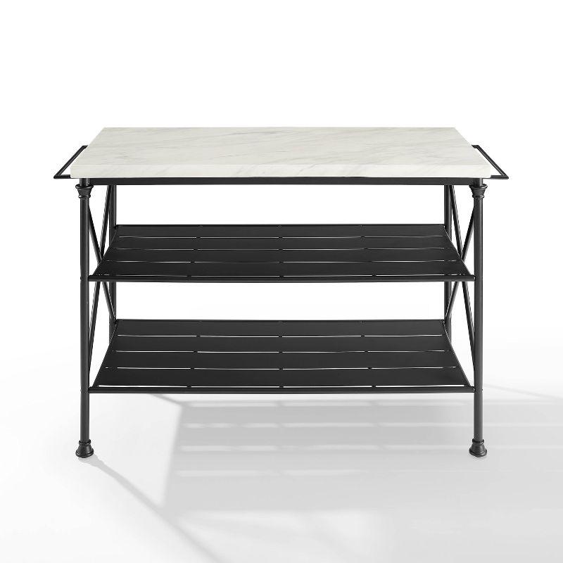 Crosley Madeleine Kitchen Island Matte Black: French Industrial Style, Steel Base, Open Storage Shelves, Towel Bars