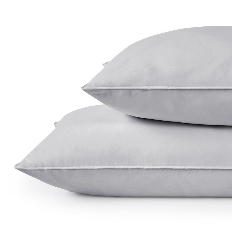Peace Nest Set of 2 Medium Goose Feather Down Bed Pillow with Cotton Cover, Gray, Queen