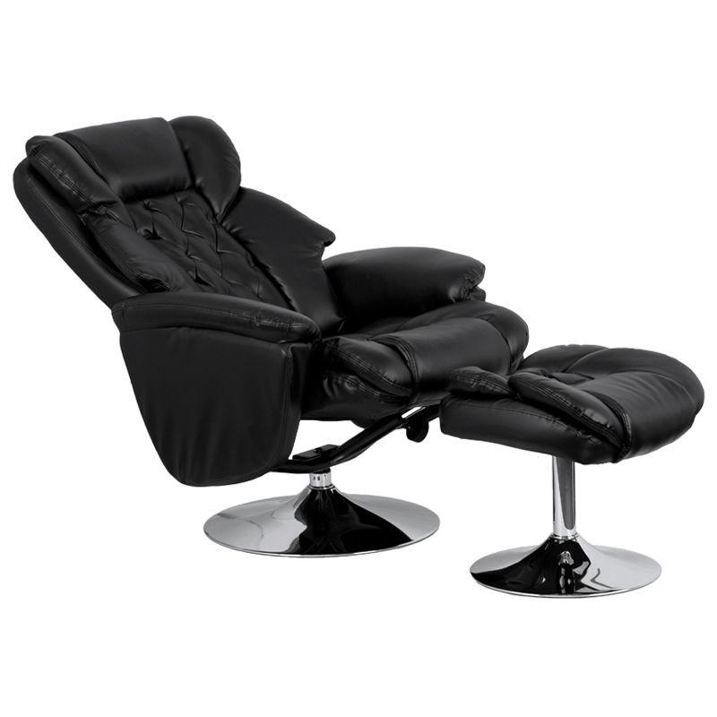 Flash Furniture Transitional Multi-Position Recliner and Ottoman with Chrome Base in Black LeatherSoft