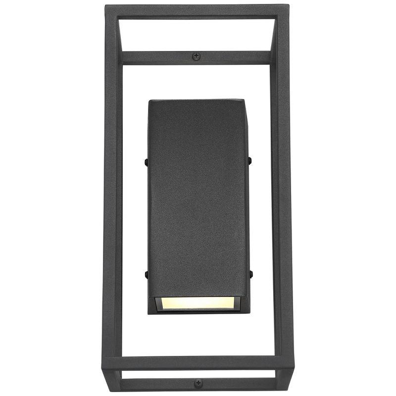 Possini Euro Design Modern Outdoor Wall Light Fixture Textured Black Dimmable LED Up Down 14" Sanded Glass Diffuser Up Down for Exterior Barn Deck