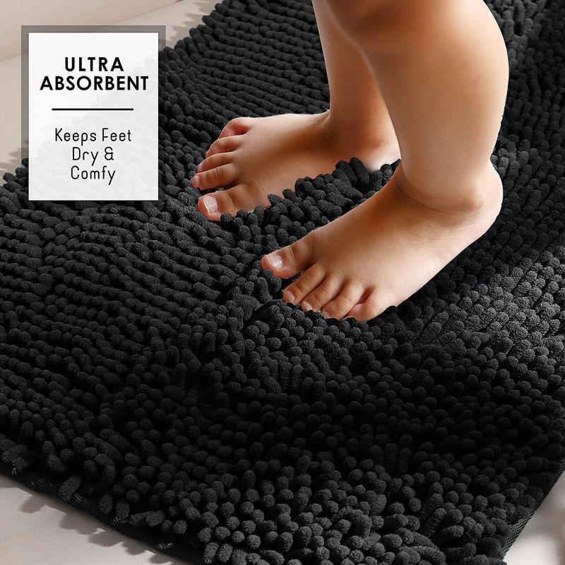 Black Quick-Dry Chenille Bathroom Rug