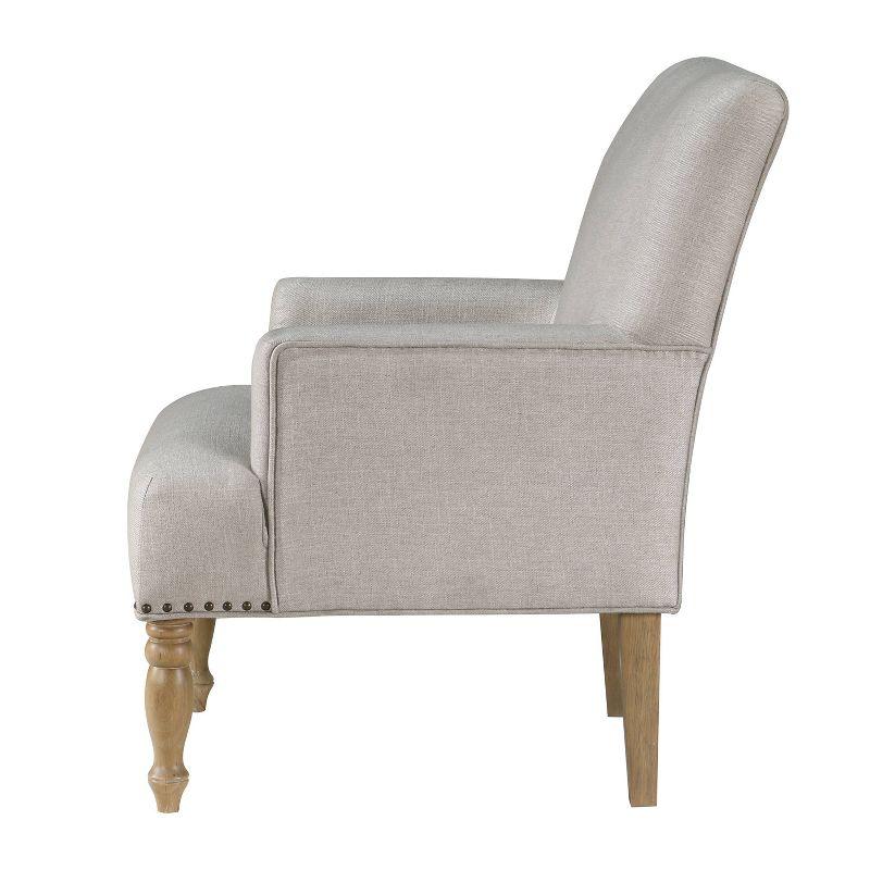 Comfort Pointe Anna Arm Chair Beige: Upholstered with Nailhead Trim, Wood Legs, Foam Fill