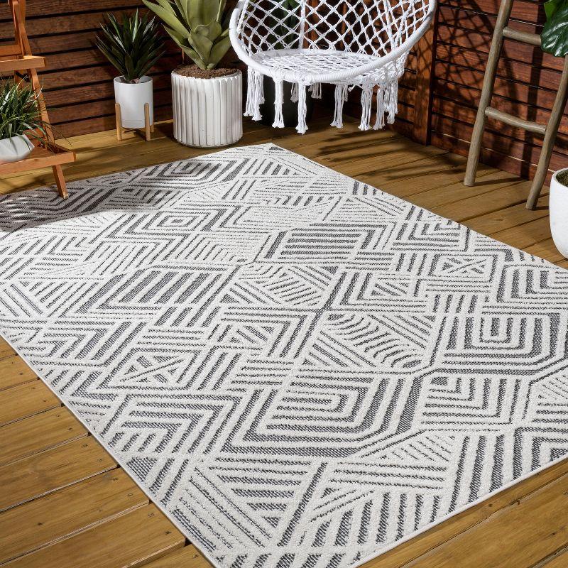 Jordan High-Low Pile Art Deco Geometric Indoor/Outdoor Area Rug  - JONATHAN Y