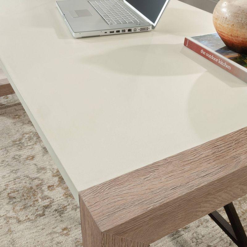 Sauder Dixon City Executive Desk Brushed Oak: Farmhouse Style, Metal Frame, Paper Laminate Surface