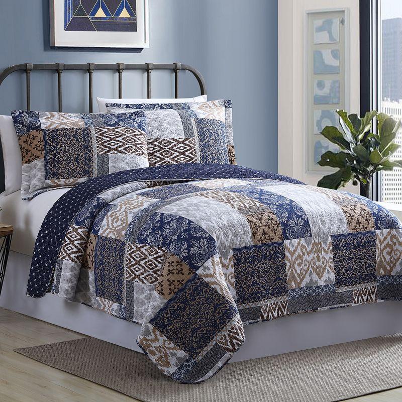 Modern Threads Laura 100% Cotton 3-Piece Printed Reversible Quilted Coverlet Set