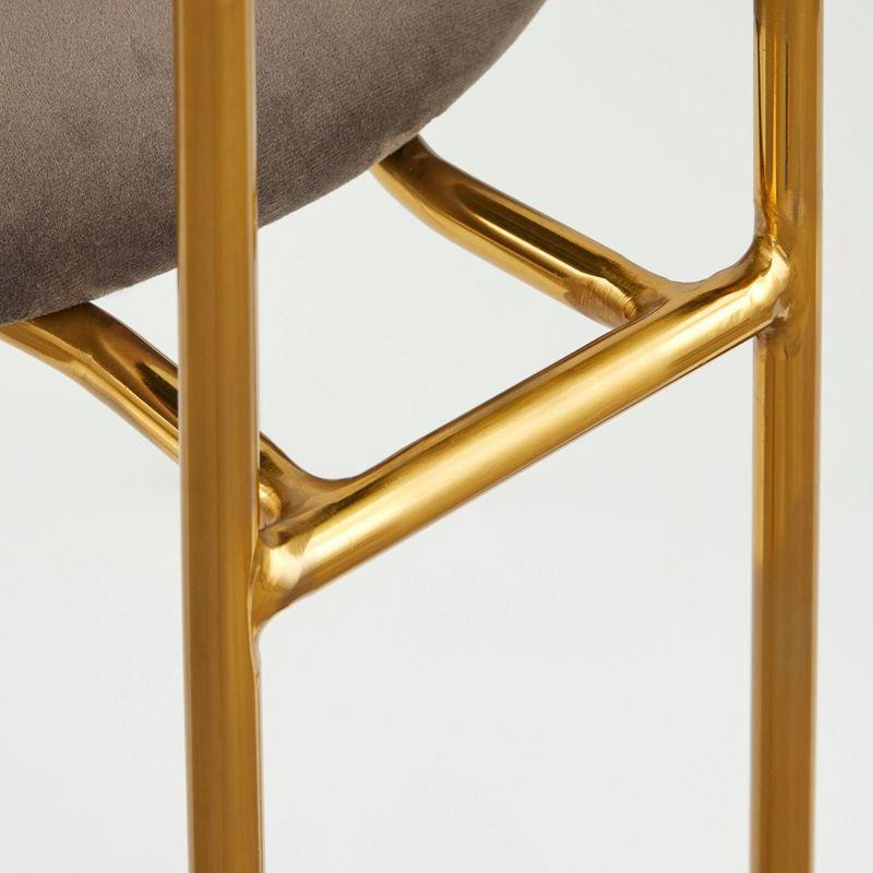 Buylateral Set of 2 Healey Retro Velvet Dining Armchairs Gray: Gold Tone Metal Frame, Mid-Century Modern Style