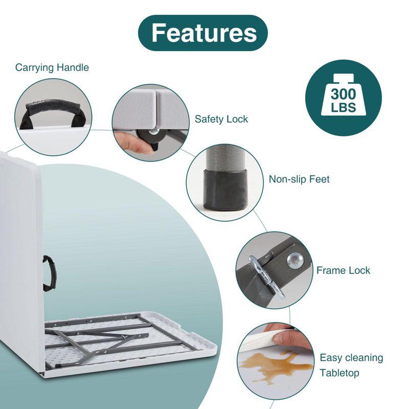 BestMassage Portable Plastic Picnic Table 8FT Outdoor Dining Table with Carrying Handle, White