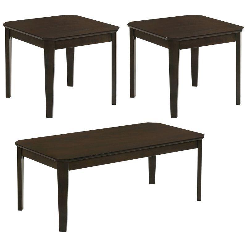 Amaro Dark Brown 3-Piece Wood Coffee and End Table Set