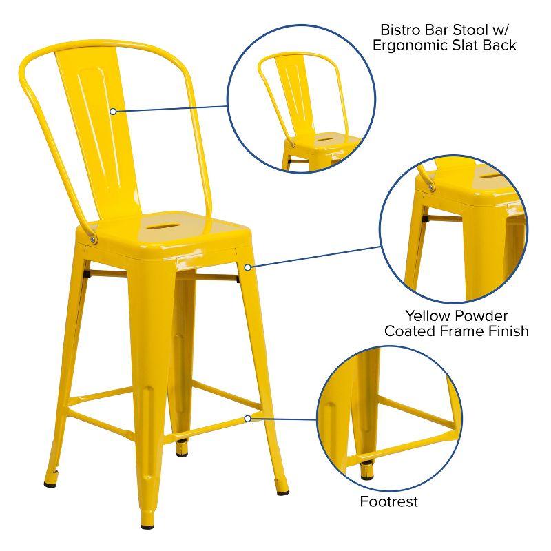 Flash Furniture Commercial Grade 24" High Metal Indoor-Outdoor Counter Height Stool with Back