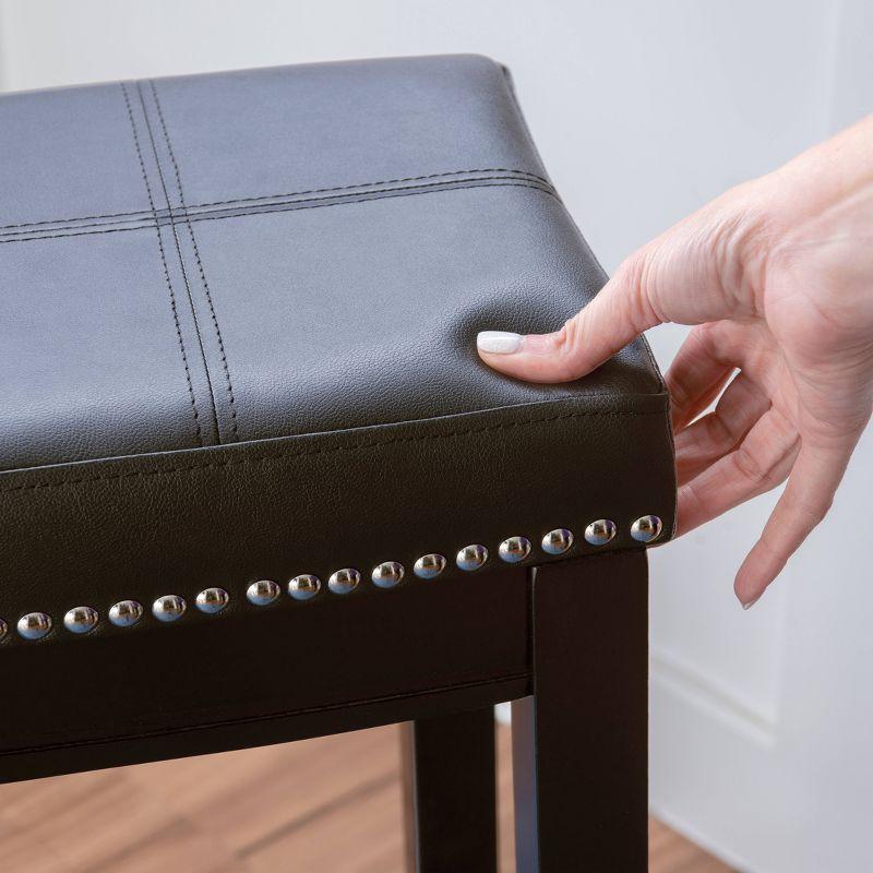 Claridge Backless Faux Leather Nailhead Saddle Barstool Black - Linon: Rubberwood Frame, 32.25" Height