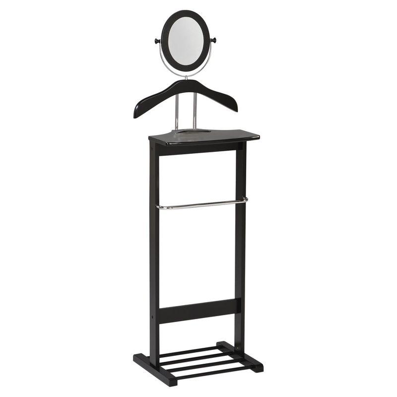 Kings Brand Furniture - Wardrobe Wood Suit Valet Stand, Clothes Trouser Bar Rack, Tie, Belt Hanger and Shoe Rack, Black/Chrome