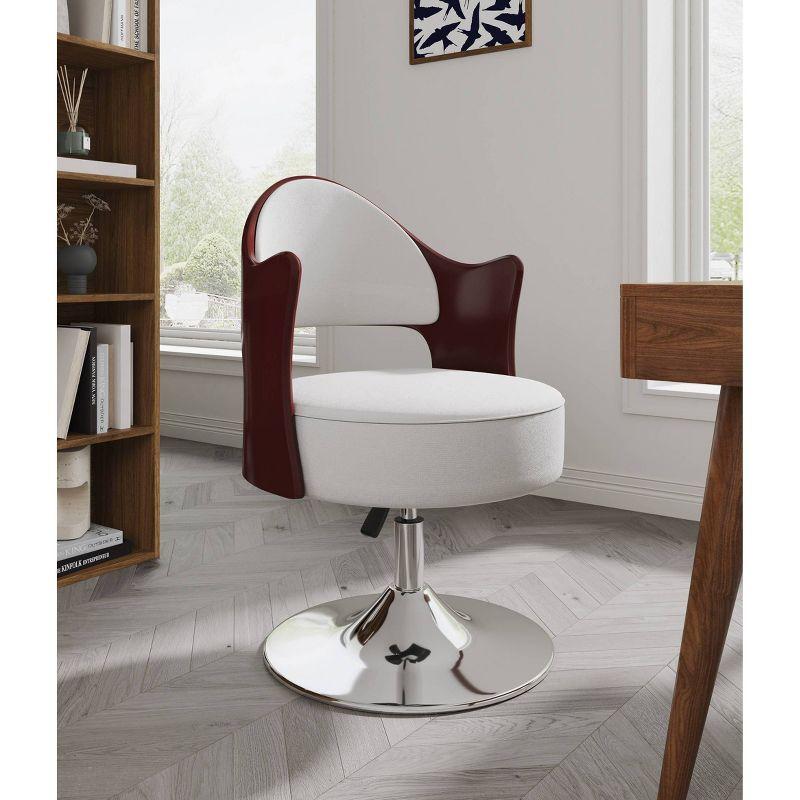 Bopper Faux Leather Adjustable Height Swivel Accent Chair - Manhattan Comfort: Modern Round Seat, Wood Grain Back, Metal Base