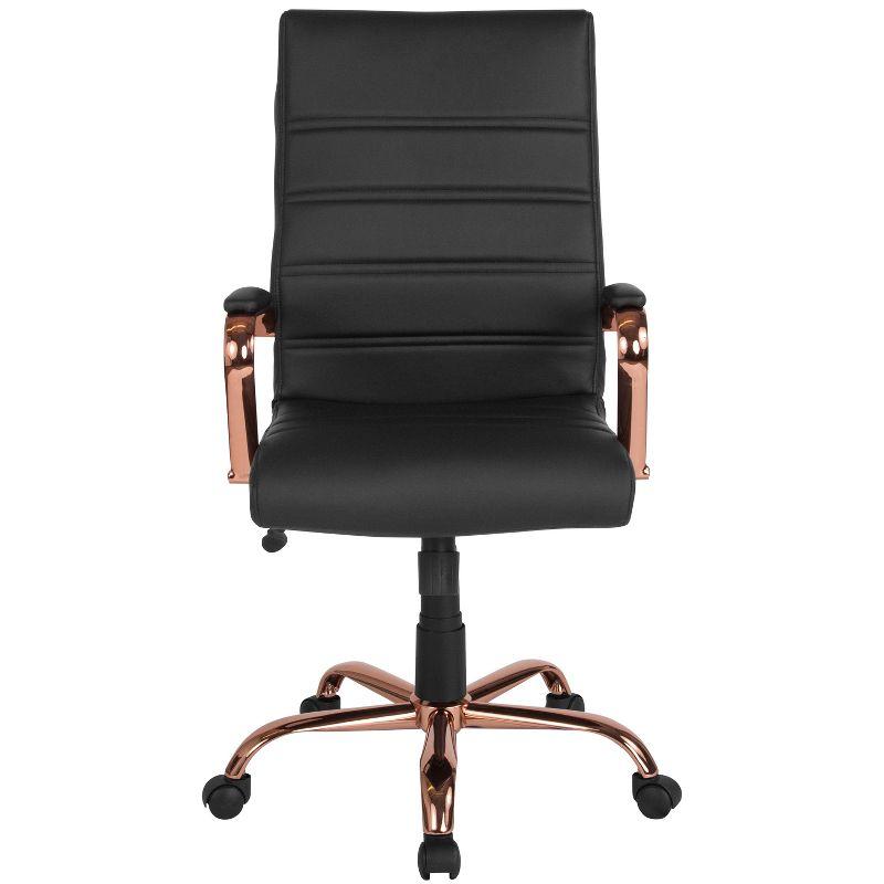 High Back Black LeatherSoft Executive Chair with Rose Gold Metal Base