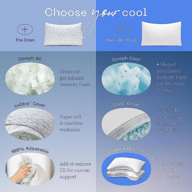 Coop Home Goods The Eden Cool+ Adjustable Pillow, Queen Size Plus Memory Foam Pillows with Cooling Gel, Back, Stomach or Side Sleeper, Neck Support