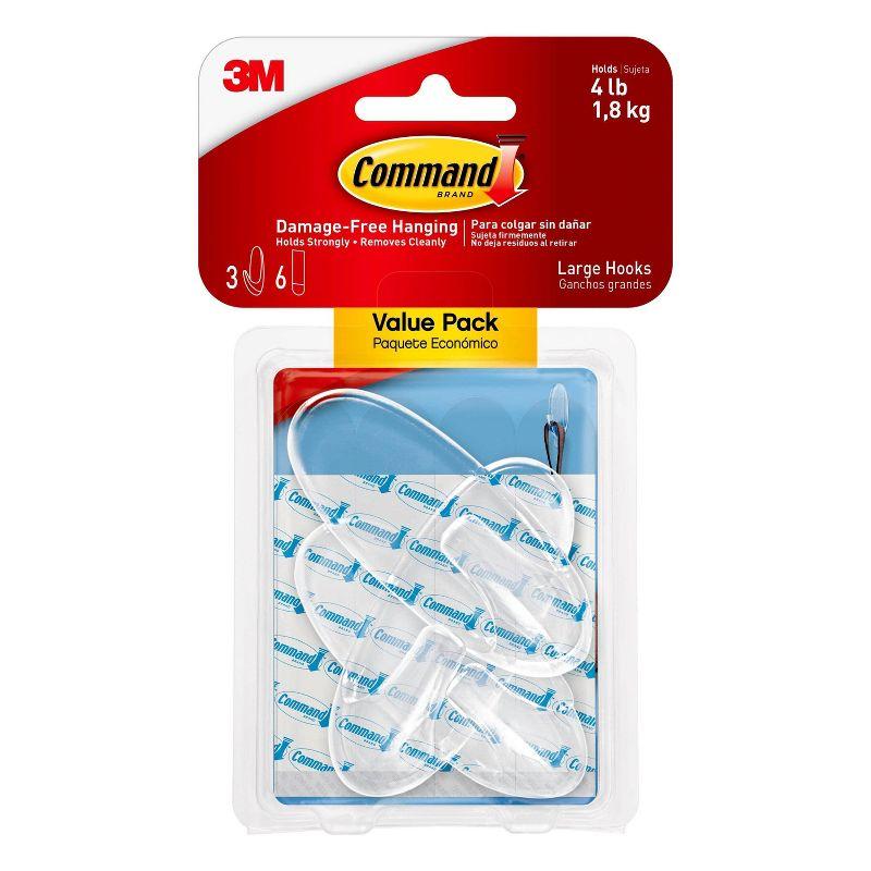 Command Large Sized Decorative Hooks with Strips Value Clear: Adhesive Hooks for Wreaths & Stockings, Heavy Duty, 4 lb Capacity