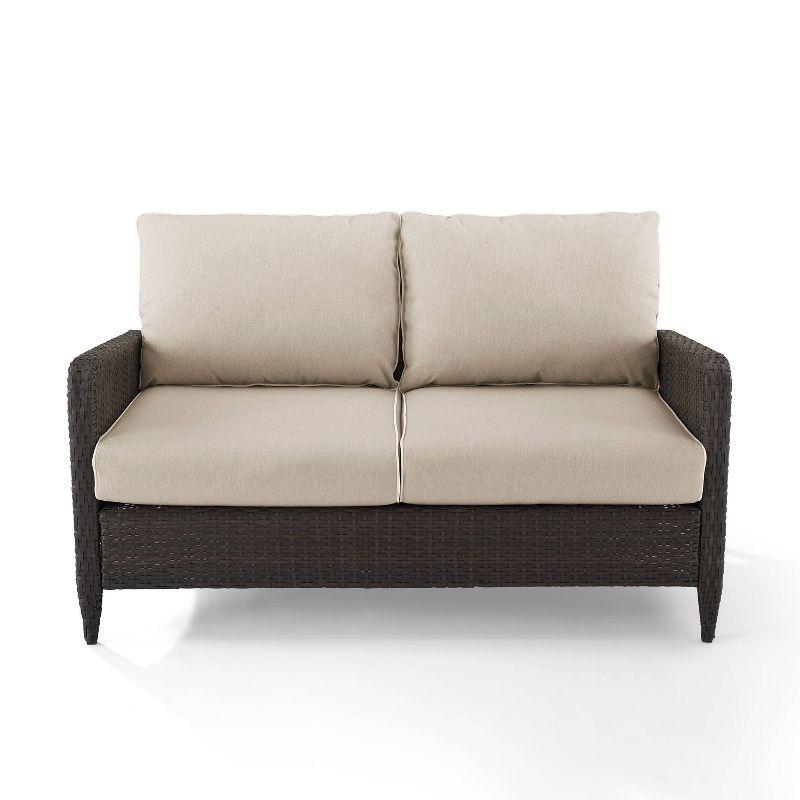 Beige Wicker Outdoor Loveseat with Steel Frame