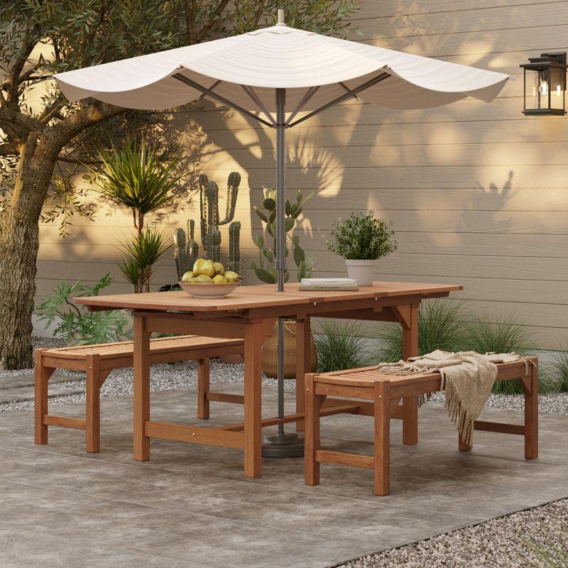 LuxenHome Natural Solid Wood 60"-78" Extending Rounded Rectangle Outdoor Dining Table Brown