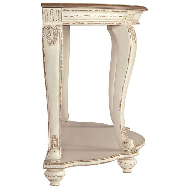 Realyn Demilune Sofa Table with Storage in Distressed White/Brown