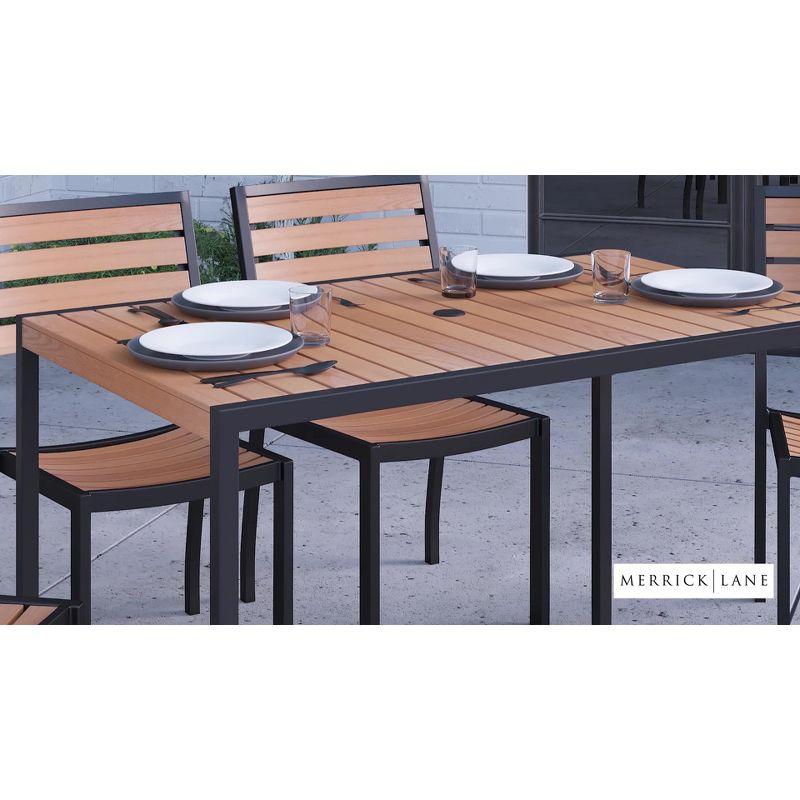 Merrick Lane 30" x 48" Faux Teak Outdoor Dining Table with Powder Coated Steel Frame