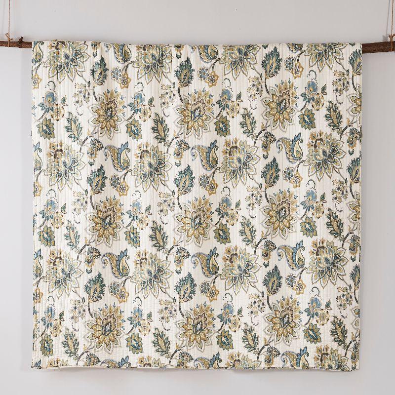 Palladium Grey Floral Quilt Set - One Twin/Twin XL Quilt and One Standard Sham Teal - Levtex Home