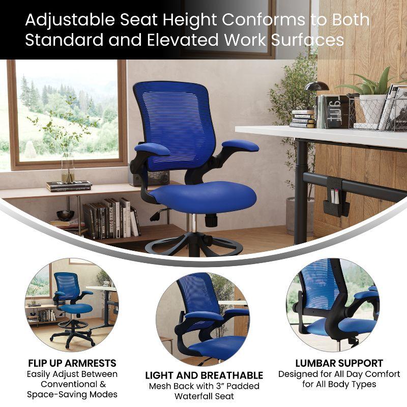 Flash Furniture Mid-Back Mesh Ergonomic Drafting Chair with Adjustable Foot Ring and Flip-Up Arms