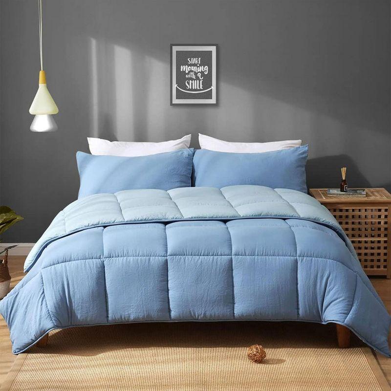 Light Blue Reversible Full Microfiber Down Comforter Set