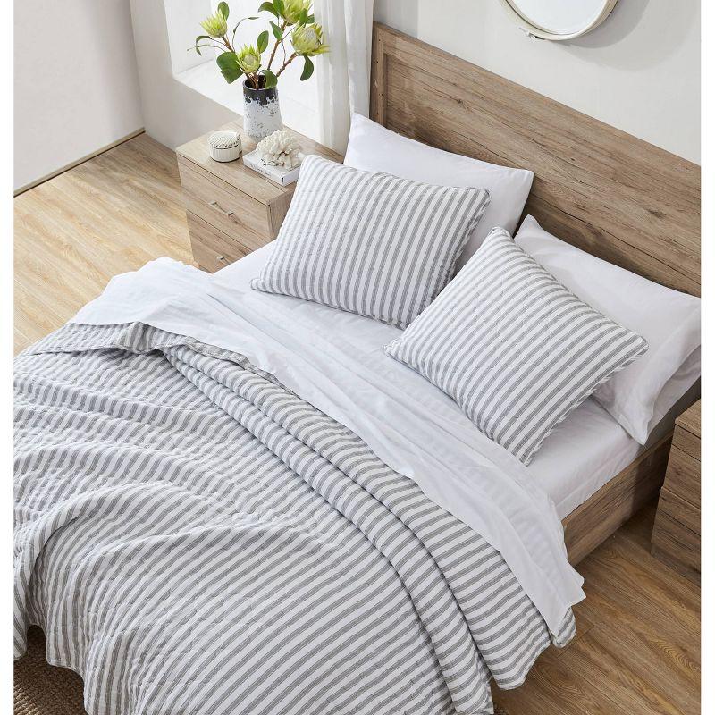 Twin Willow Way Ticking Stripe Quilt & Sham Set Gray - Stone Cottage: Cotton Twin Coverlet Set with Pillow Sham