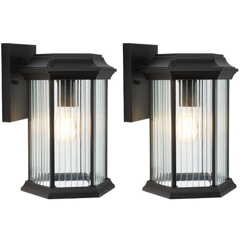 Hylan 8" Black Steel Outdoor Wall Sconce Set with Clear Shade