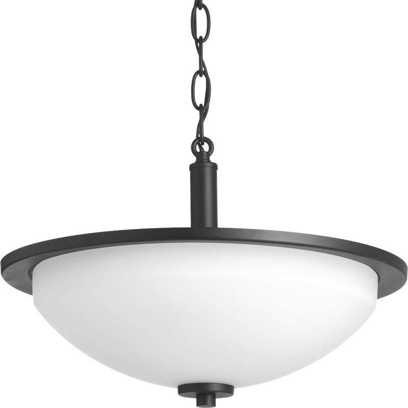 Progress Lighting Replay 2-Light Semi-Flush Ceiling Light, Black Finish, White Glass Shade