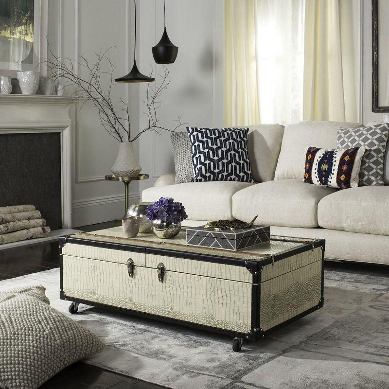 Transitional White Wood & Metal Storage Trunk Coffee Table