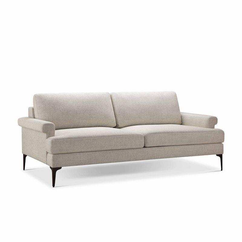 Cream Fabric Sofa with Rolled Arms and Ottoman