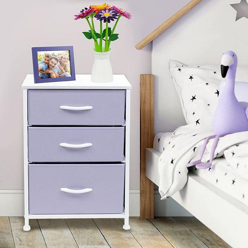 Sorbus Pastel Purple 3-Drawer Nightstand with Steel Frame and Wood Top