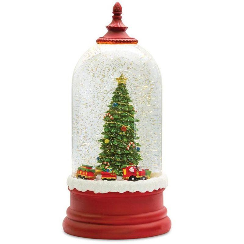 Red and Green Christmas Tree Snow Globe with Timer