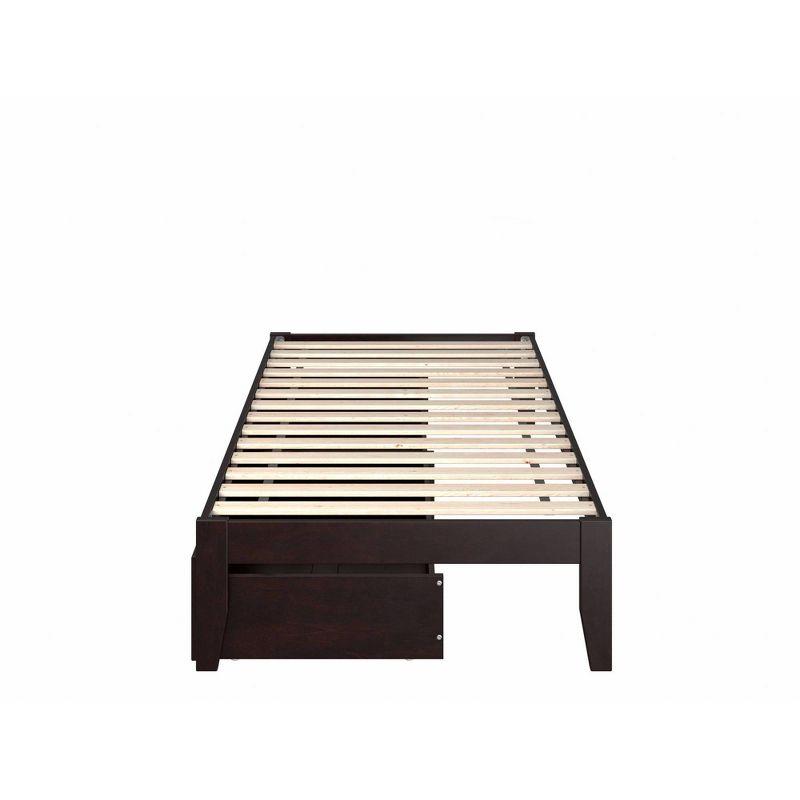 Symmetrical Twin XL Espresso Wood Bed with Storage Drawers