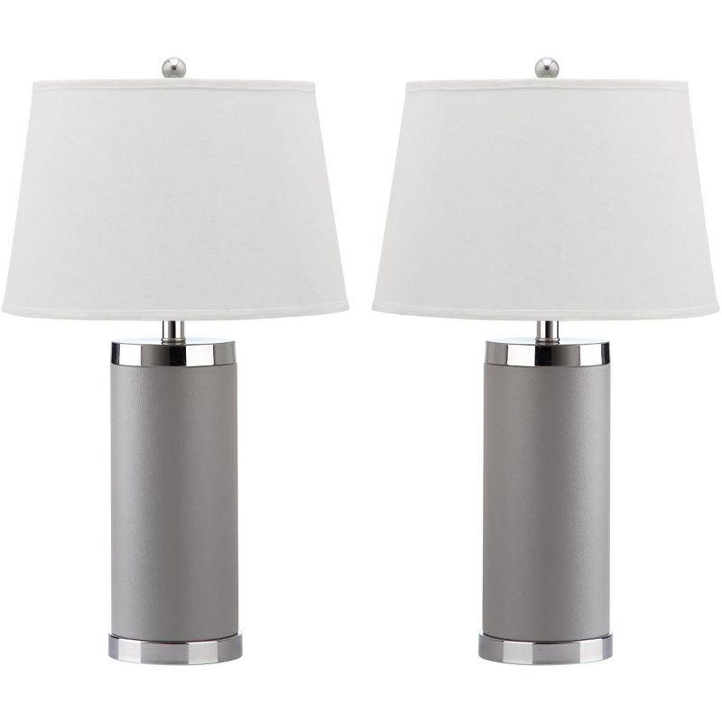 Navy Faux Leather & Chrome Cylinder Table Lamp Set