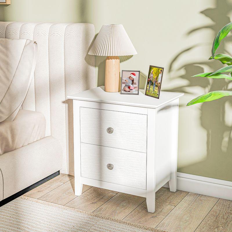 Tangkula Modern Nightstand with Storage 2 Drawers & Support Legs for Bedroom White