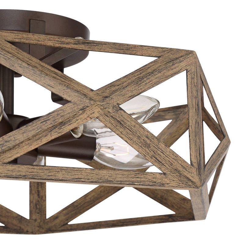 Possini Euro Design Moorcroft Modern Farmhouse Ceiling Light Semi Flush Mount Fixture 14 1/2" Wide Dark Wood Bronze 6-Light Hexagon Frame for Bedroom