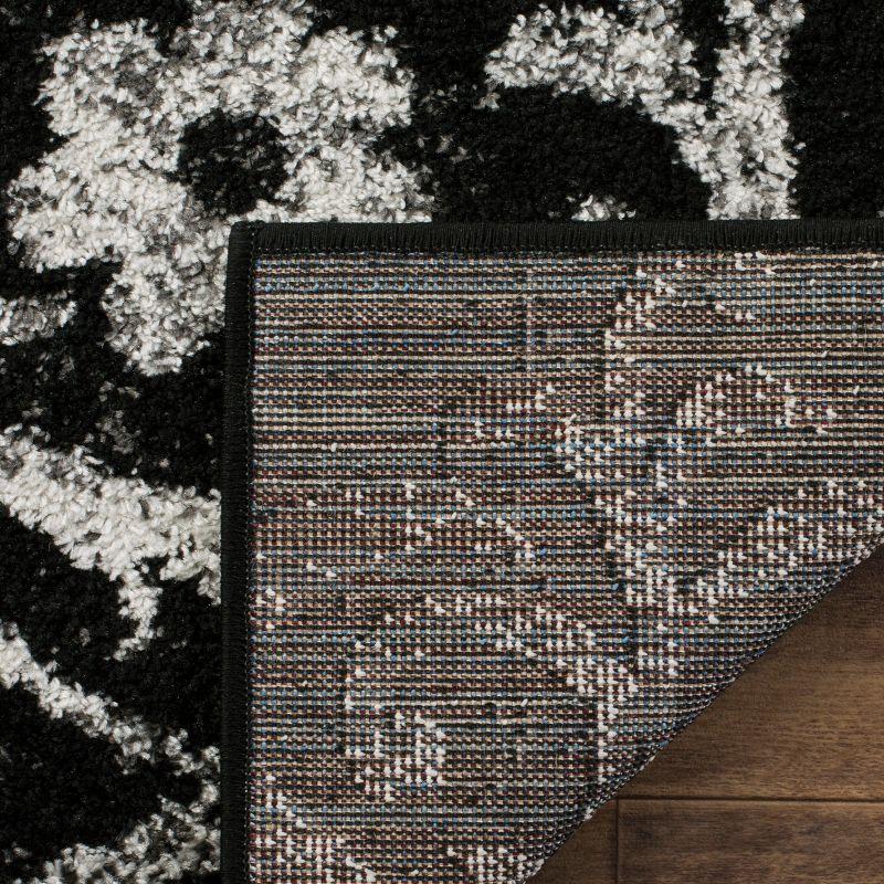 Black and Silver Floral Square Synthetic Area Rug