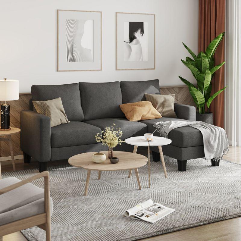 Gray L-Shaped Sectional Sofa with Reversible Chaise and Cotton Fabric