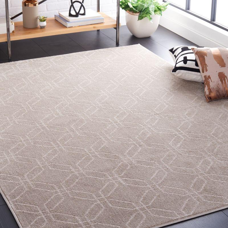 Beige Hand-Knotted Rectangular Synthetic Area Rug