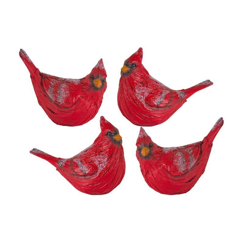 Frosted Red Resin Cardinal Bird Figurines Set of 4