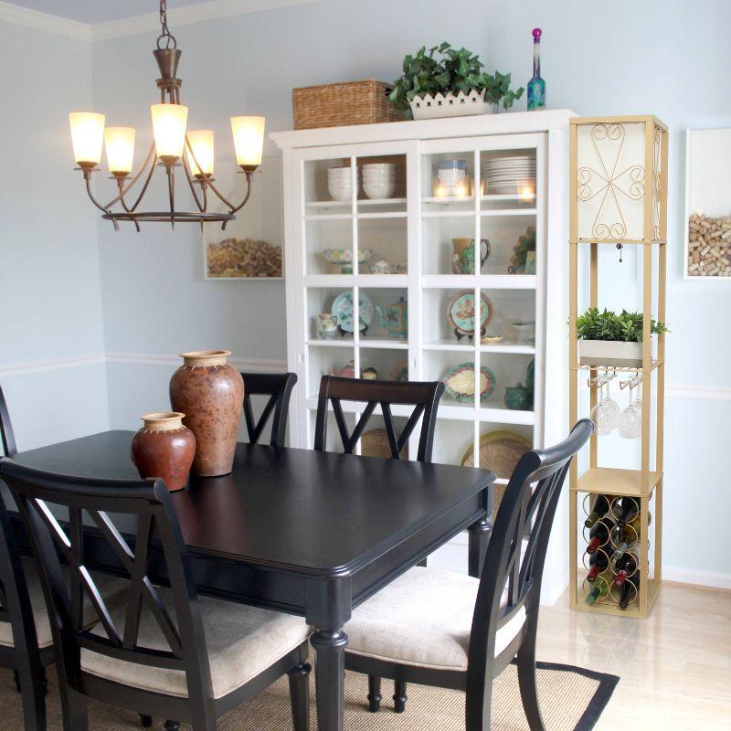 Etagere Organizer Storage Shelf Floor Lamp with Linen Shade Tan - Simple Designs: Modern Electric Wood Composite Lighting