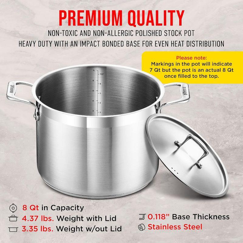 Bakken- Swiss Stockpot Brushed Stainless Steel Induction Pot with Lid and Riveted Handles