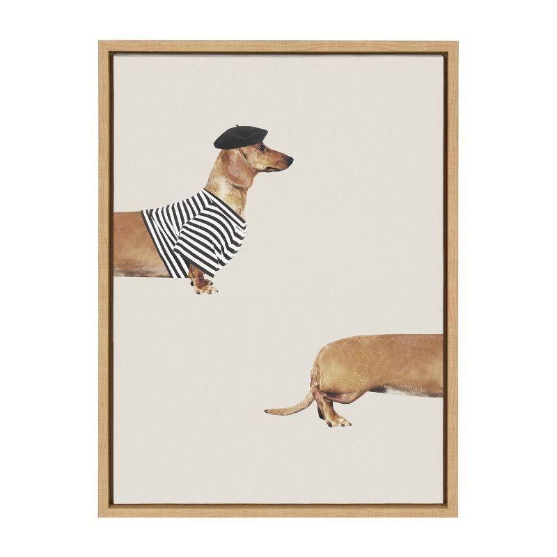 Abstract Weiner Dog Canvas Print with Natural Frame