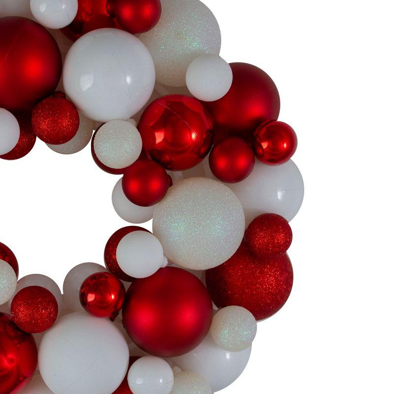 Northlight 3-Finish Shatterproof Ball Christmas Wreath - 13" - Red and White - Unlit