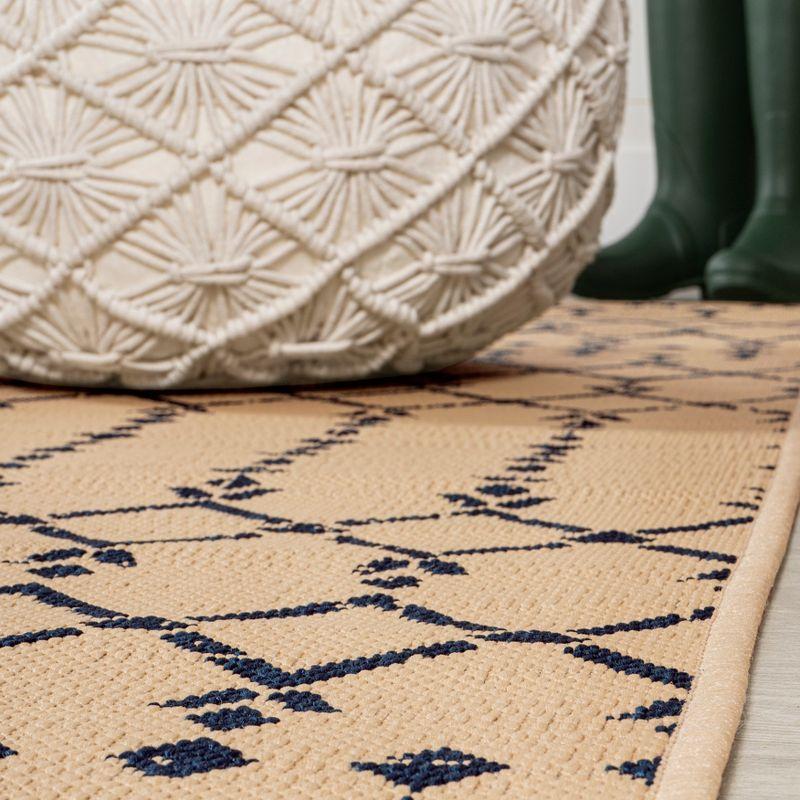 5' x 5' Ourika Moroccan Geometric Textured Weave Indoor/Outdoor Area Rug, Beige/Navy - JONATHAN Y
